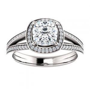 Cushion Diamond Halo split shank engagement ring