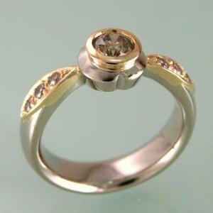 sideview of rosegold petal ring with chocolate and pink diamonds