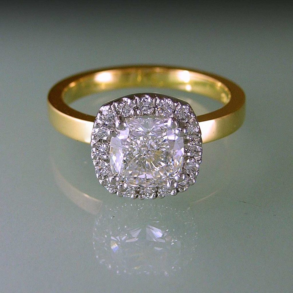 CUSHION Cut Diamond Halo Engagement Ring